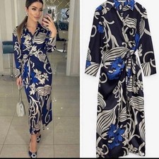 Zara Blue Abstract Satin Long