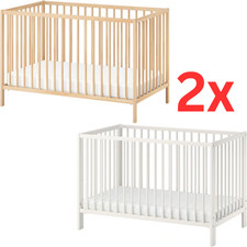 2x IKEA Baby Cot Bed GULLIVER White & SNIGLAR Beech Solid Wood Nursery 60x120 cm