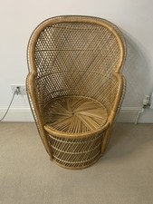Vintage 70s Wicker Rattan Chair with Cushion Seat Cane Back