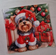 Amazing Red Green Xmas Cute Yorkie Puppy Throw Pillow Cushion Case Cover 45x45cm