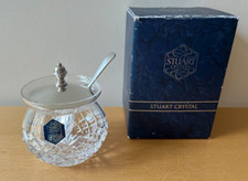 Stuart Crystal Shaftesbury Preserve/Honey Jar w Silver Plated Lid &Spoon, Signed