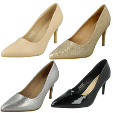 Ladies Spot On Wide Fit Court Shoes High Heels F9R0110