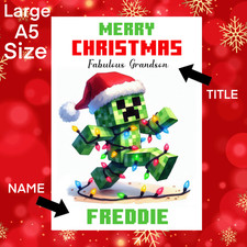 Minecraft Creeper Christmas Card Boys Personalised Grandson Son Brother Nephew