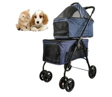 Double Pet, Dog Stroller with Detachable Carrier,Lightweight Foldable BLUE