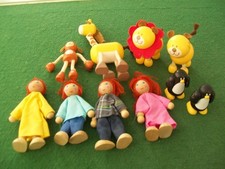 Wooden Family Dolls  Flexible Wooden Doll House People  / Figures Animals