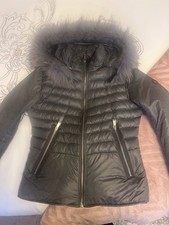 Froccella Womens Real Down Grey Jacket Size 42 with Removable Fur Hood Used