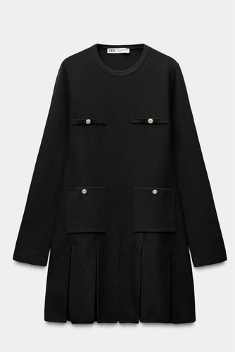 Zara black knit effect button - black,