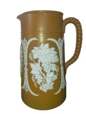 Antique Dudson Jug, Brown Jasper Ware, Wheatsheaf, 17.5cm High (B60)