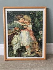 Pears Soap Annual 1910. Over The Garden Wall Vintage Print With Light Oak Frame.
