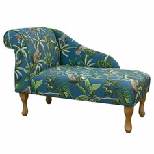 Tropical Teal Chaise Longue Sofa Small Handmade Blue Animal Cotton Fabric