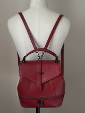 Borse In Pelle Red Grained Leather Backpack Handbag Crossbody Made In Italy