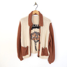 Next Cotton Cardigan Size S 8 10 Neutral Floral Back Graphic Cream Rust Orange