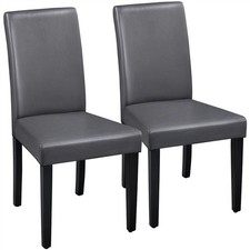 Upholstered Dining Chairs set of 2 High Back Leather Modern Kitchen Chairs, Grey