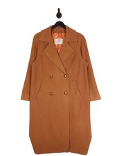 Vintage Aquascutum Overcoat Size UK14 Women's In Tan Made In UK Pure New Wool