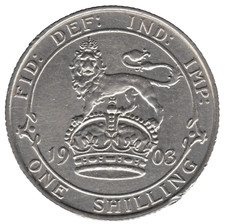 1903 Edward VII One Shilling Coin – Silver Obverse 1 Variety British Collectable