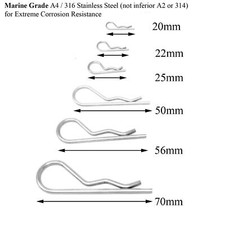 R-Clip 316 A4 Marine Grade Stainless Steel Beta Clevis Cotter R Clip 20-70mm