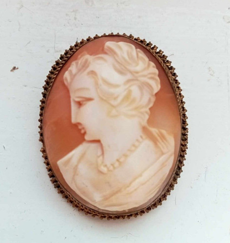 Old brass cameo brooch 1800s - old,