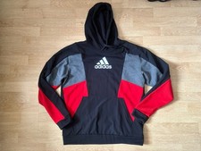 Men’s Adidas Pullover Hoodie Black Grey Red Colour block Size Medium