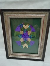 Hand Crafted Pleated Framed Wall Art Material Purple Gold Star Swept Gilt Frame