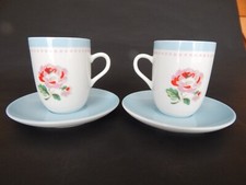2 Cath Kidston SCoffee Cups & Saucers Small Blue Floral Ashdown Rose Espresso