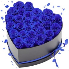 VEVOR Forever Flowers 27 Preserved Roses Heart Box Eternal Bouquet Royal Blue