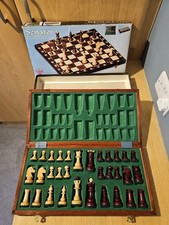 Vintage Wood Weighted Senator Chess Set  16" Folding Board In Original Box [L5]