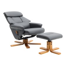 Ergonomic Recliner PU Leather Swivel Lounge Sofa Adjustable Backrest w/Footstool