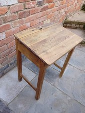 Old Vintage School Desk Lift Up Lid Wooden Retro Ink Well Holder Furniture Decor