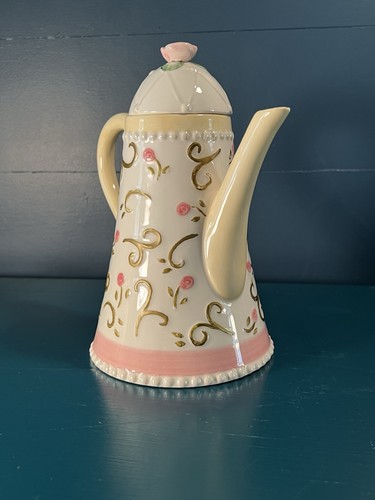 Ceramic tea pot floral - tea, pearls