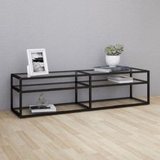 Black/Transparent TV Cabinet 160x40x40.5cm Tempered Glass & Steel Powder-Coated