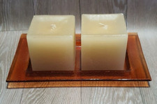 2 x Cube Square  Candles & Glass Tray / Holder - Good Condition Please Read