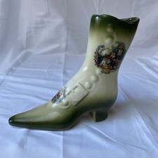 Vintage Staffordshire Boot Vase with Rococo Scene - Hand Painted Ceramic Shoe