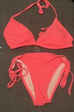 Women's Neon pink large Shein Padded Bikini Holiday Beach triangle tie set
