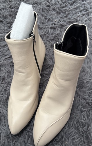 Cream faux leather ankle boots - leather,