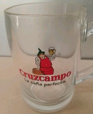 Vintage Cruzcampo Pint Chalice Glass With Handle Lager Beer  (L)