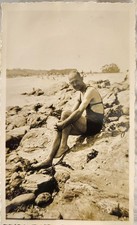 Vintage 1920s Photograph Man in Bathing Suit Swanpool Beach, Falmouth Cornwall 