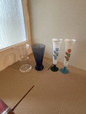 VINTAGE JOB LOT OF 4 GLASS VASES ALL NICE STYLES