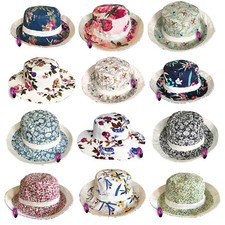 Ladies Sun Hat Wide Brim Beach Garden Summer Floral Foldable Cotton & Polycotton