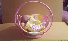 11"  Baby Doll in a Swinging Wicker Basket
