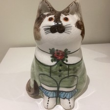 Joan De Bethel Ceramic Cat Hand Painted with Glass Eyes Rye Sussex