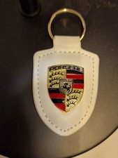 Porsche Leather Crest Car Keyring Keychain White 911 Turbo cayman GT3 Taycan