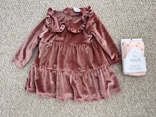 Baby Girls 0-3 Months Velour Dress Pink Sparkles Party Winter F&F Tights Tu GC
