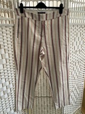 M&S Collection UK14 Stripe Trousers Cream Red Black Work Casual Holidays Cotton