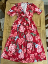 Brand New Women’s Long Red Floral Dress Short Sleeved Size Small