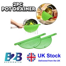 POT DRAINER FRUITS VEGETABLES PASTA NOODLES HALF MOON PLASTIC STRAINER X2