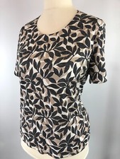 New Eastex Top UK 18 Jersey Ivory Cream Beige Brown Leaf spotted short sleeve