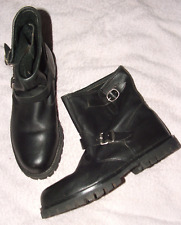 Transport, Black Leather Biker Boots, Ankle/Mid-calf, Pull-on, Mens UK 7, EUR41