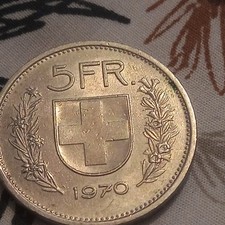 SWITZERLAND, 5 FRANCS, 1970 VINTAGE SWISS COIN