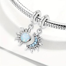 Moon and Sun Pendant Charm For Bracelets S925 Sterling Silver