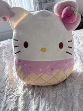 Squishmallow Kellytoy Plush Sanrio Large Hello Kitty Strawberry Ice Cream Waffle